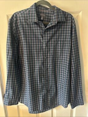 Van Heusen Blue and Gray Checked Button-Down Shirt